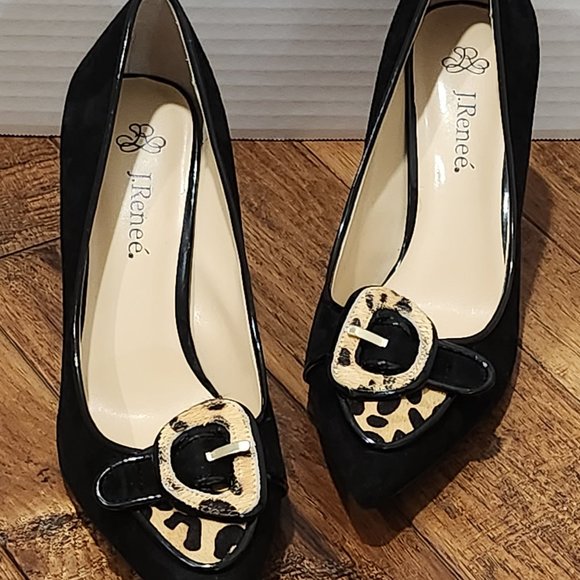 J. Renee Nari Leopard Suede Animal Hair Black Pumps - Picture 4 of 10